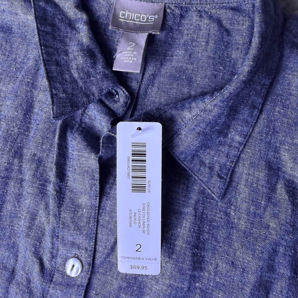 Chico's Indigo Button-Up Shirt + Pants Set NWT - Picture 3 of 11